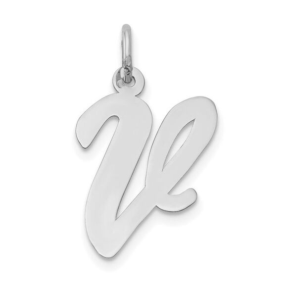 14k White Gold, Madison Collection LG Classic Script Initial V Pendant - Picture 1 of 5